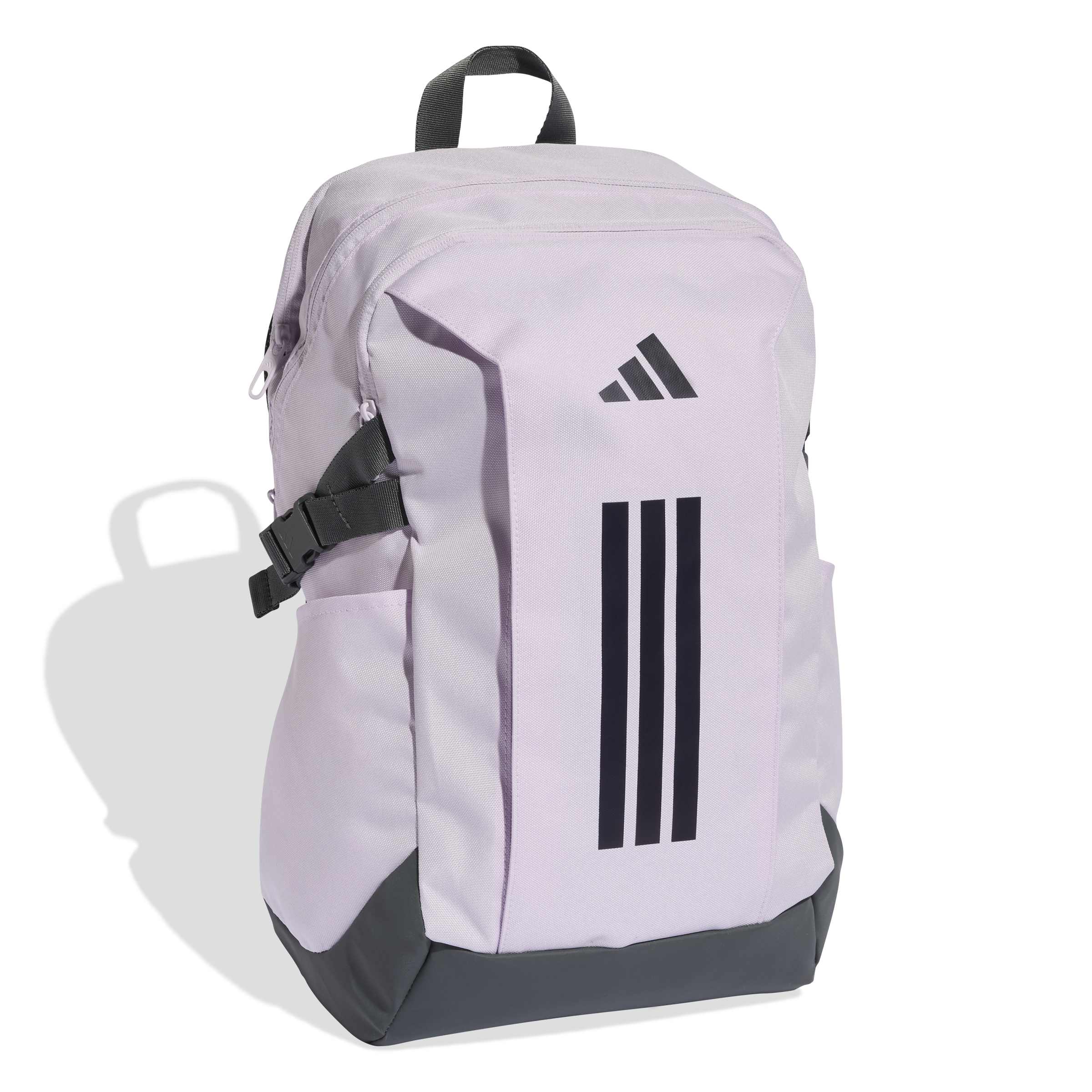 Mochila Adidas Power VIII lilás vista lateral mostrando alças ajustáveis e bolsos